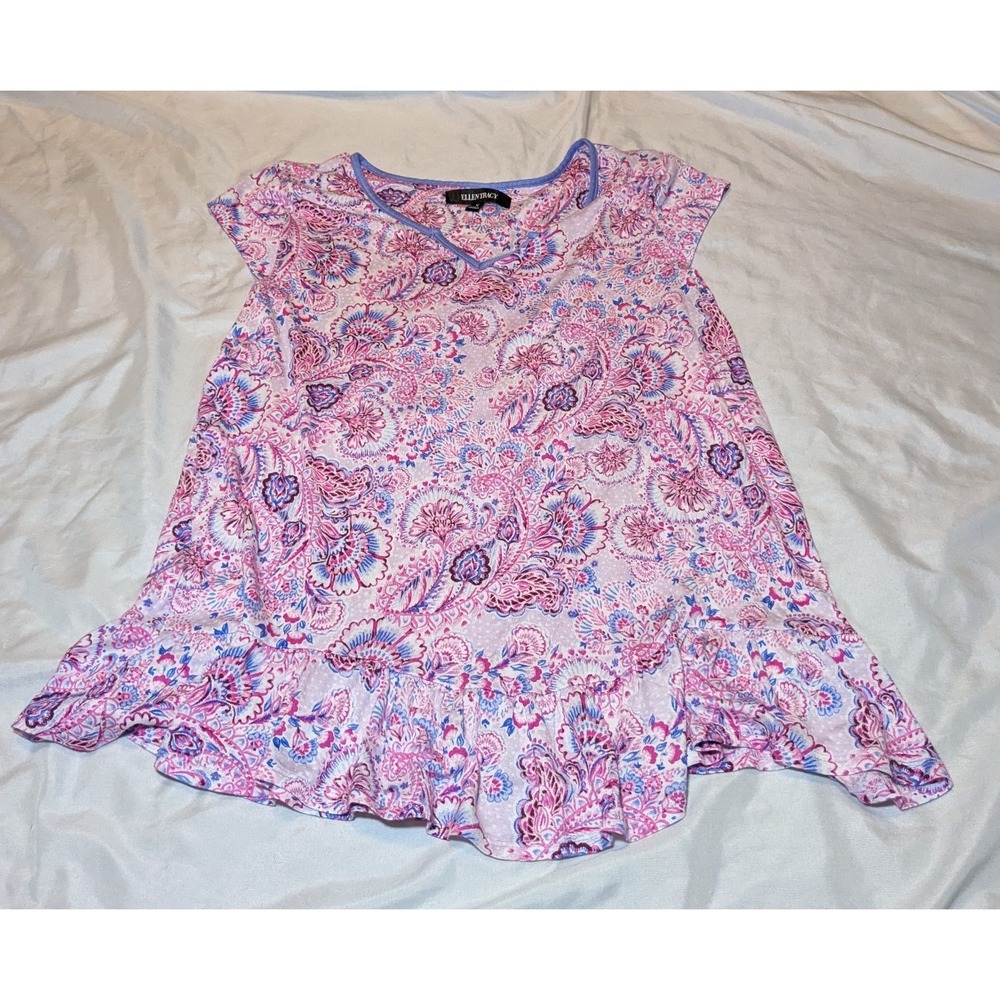 Ellen Tracy Women's Paisley Short Sleeve Pajama Top Size Small